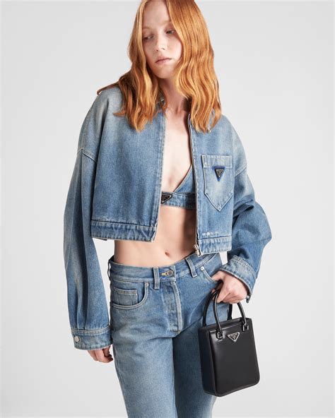 prada denim crop jacket|Prada jean jacket.